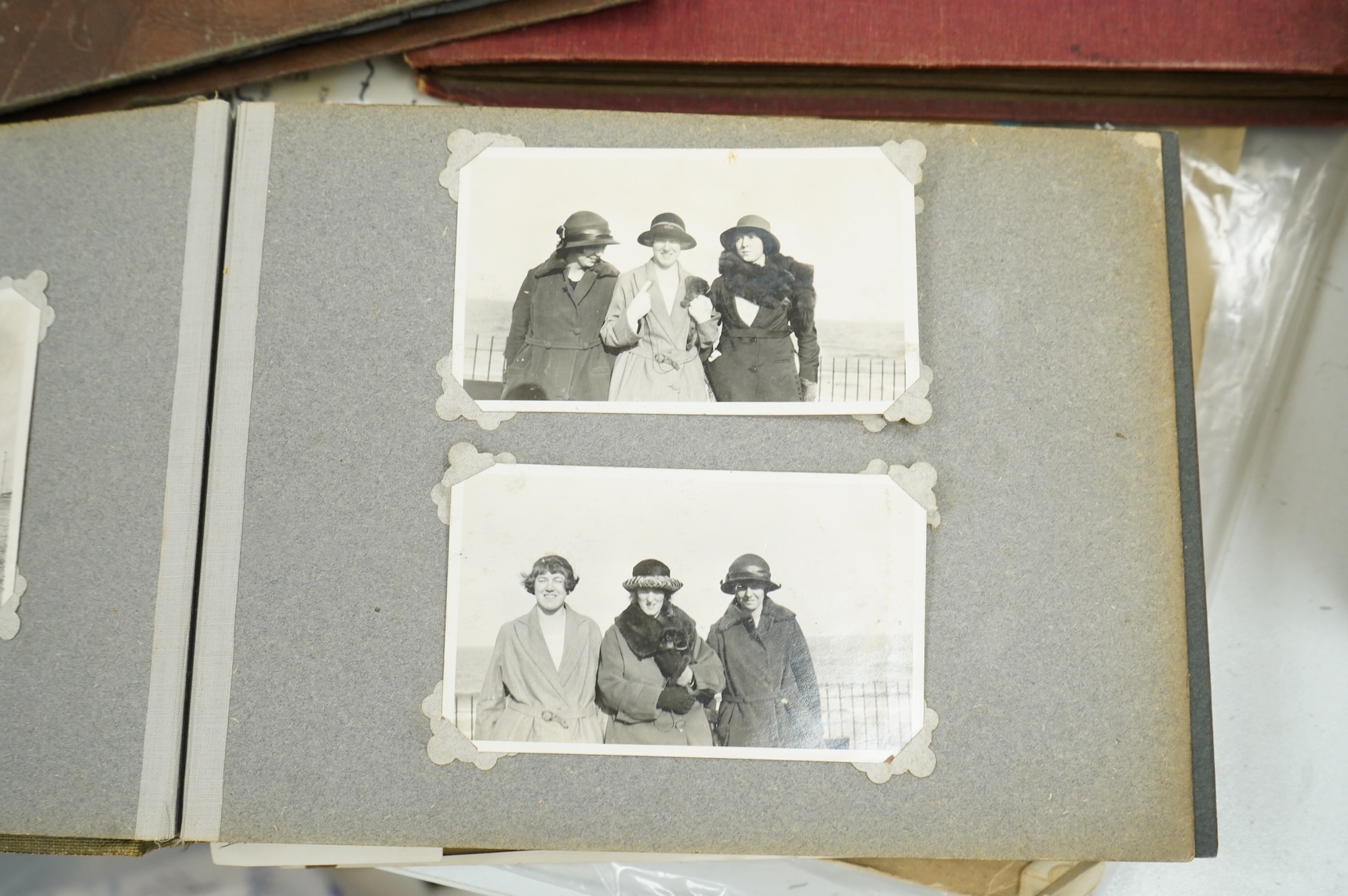 Four early 20th century photograph albums of military, naval and aviation interest, including; naval officers, sailors, ships and harbours, personal photographs, HMS Colossus, Cape Town in January 1946, RAF aircraft incl